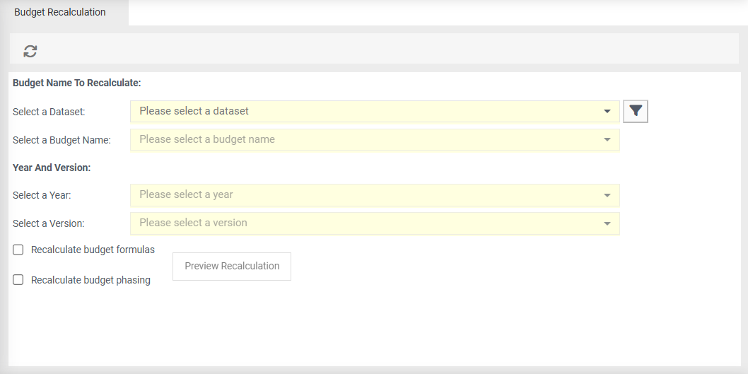 budget recalculation screen overview